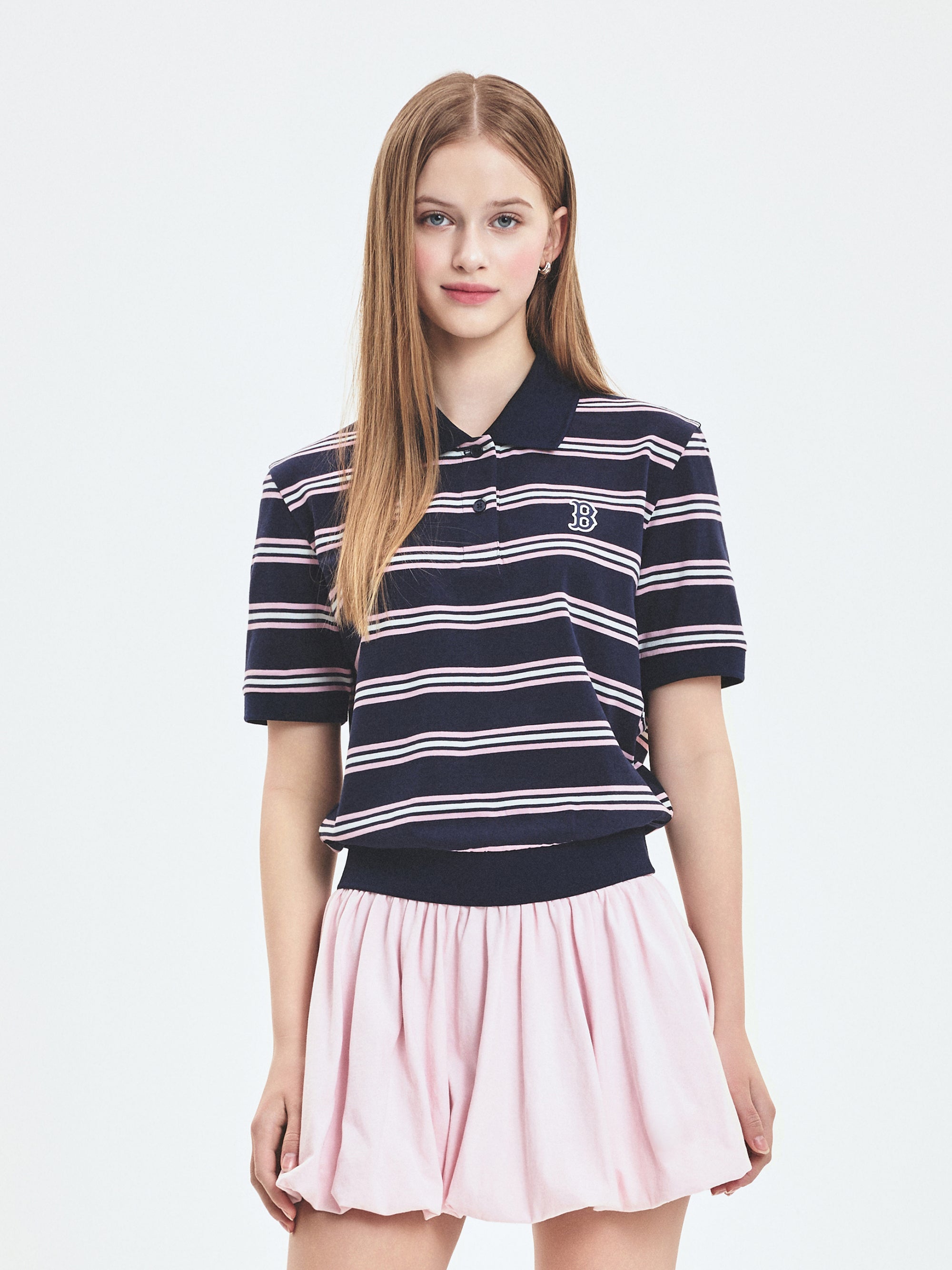 Women's Varsity Stripe Crop Polo T-shirt