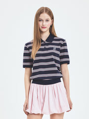 Women's Varsity Stripe Crop Polo T-shirt