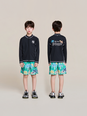 SPORTIVE ZIP-UP RASHGUARD BOARD SHORTS SET