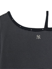 Women's Stripe Stud Point Off Shoulder Long Sleeve T-shirts