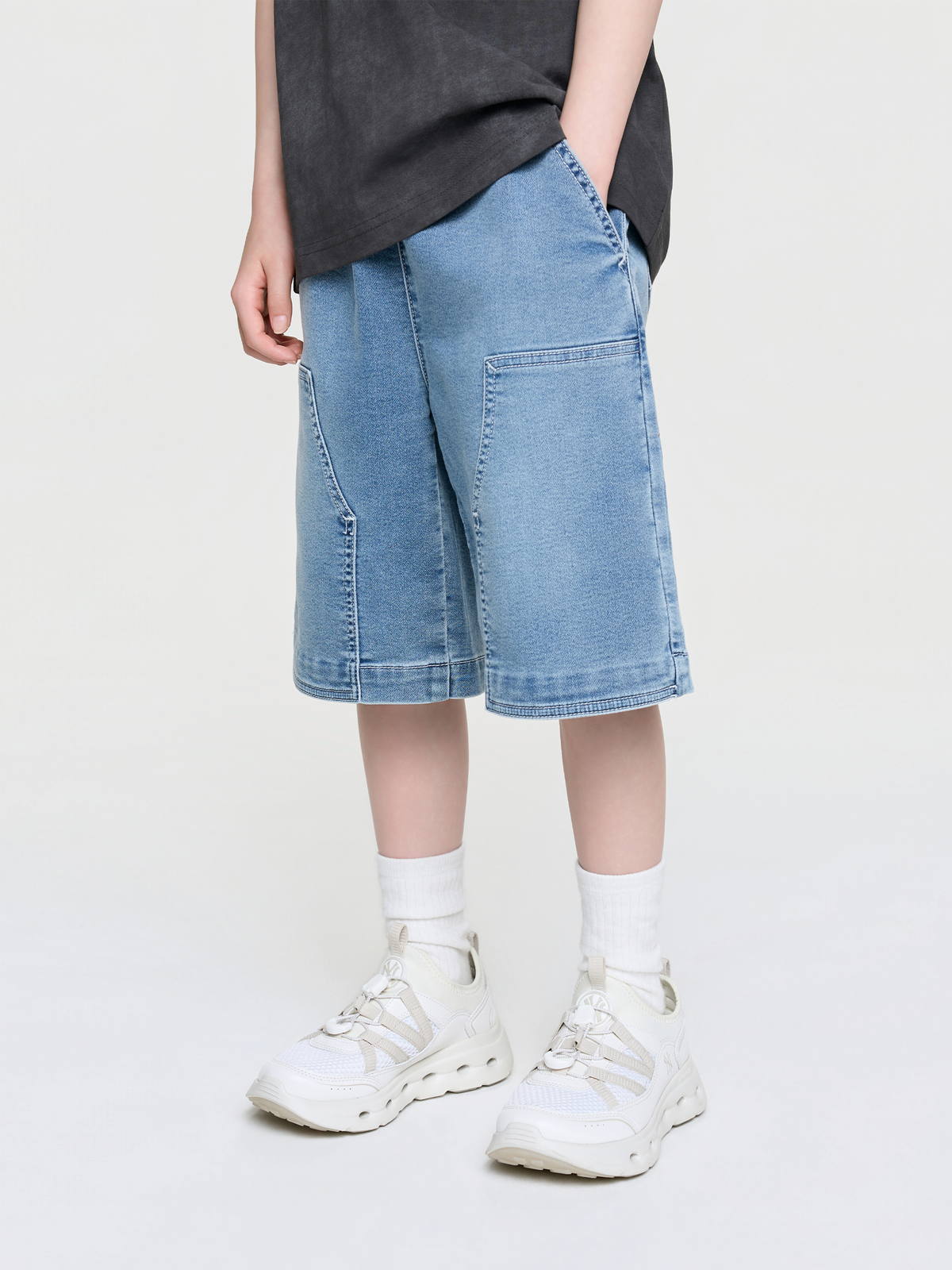 BASIC JERSEY DENIM DOUBLE KNEE SHORTS