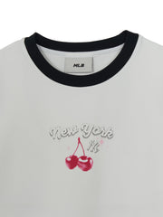 Women's Summer Fruits Lifestyle Slim Semi Crop Ringer T-shirts
