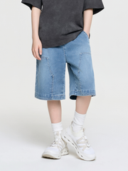 BASIC JERSEY DENIM DOUBLE KNEE SHORTS
