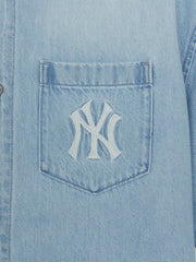 Basic Small Logo Summer Tencel Short Sleeve Denim Shirt