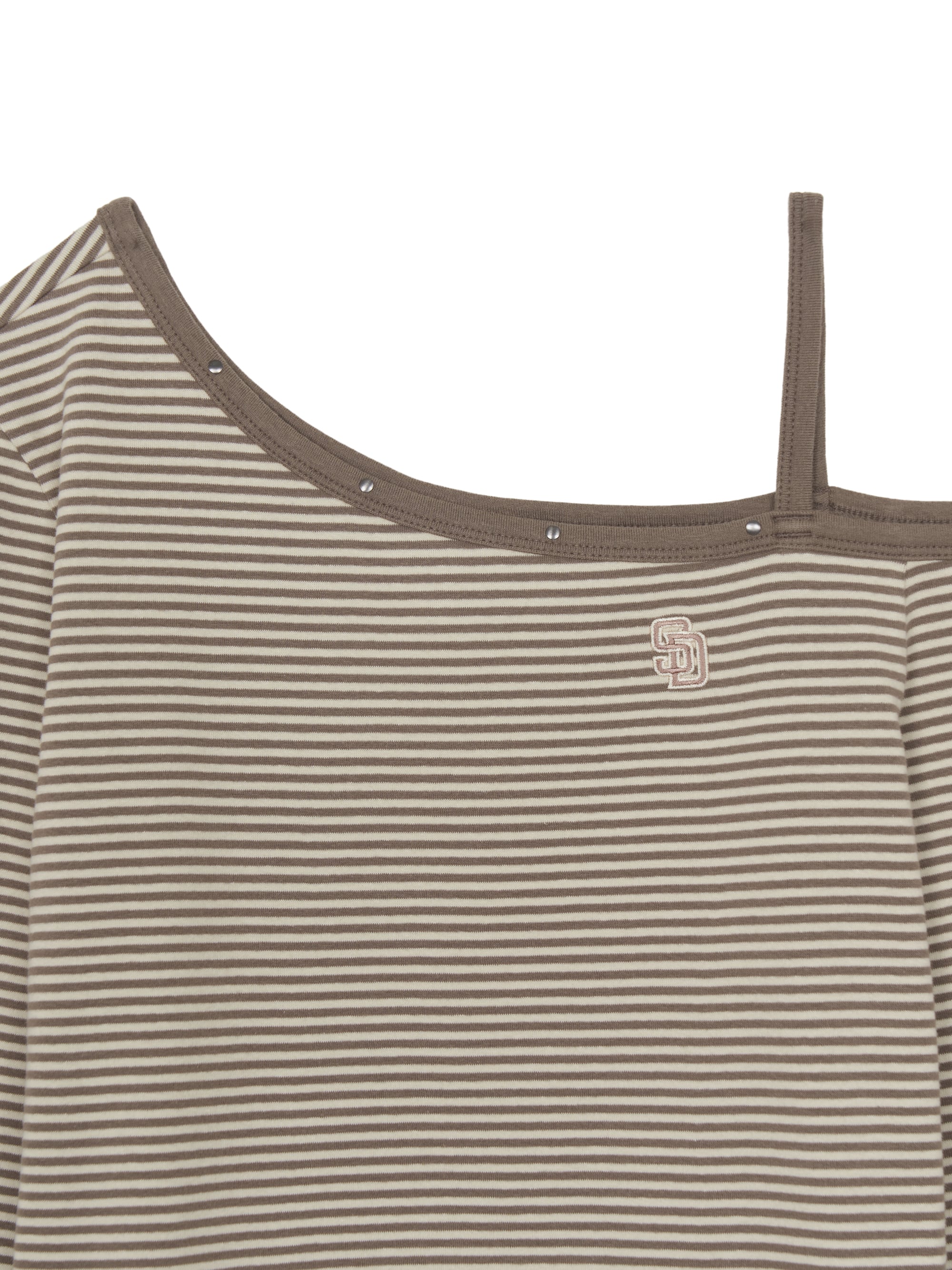 Women's Stripe Stud Point Off Shoulder Long Sleeve T-shirts