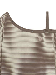 Women's Stripe Stud Point Off Shoulder Long Sleeve T-shirts
