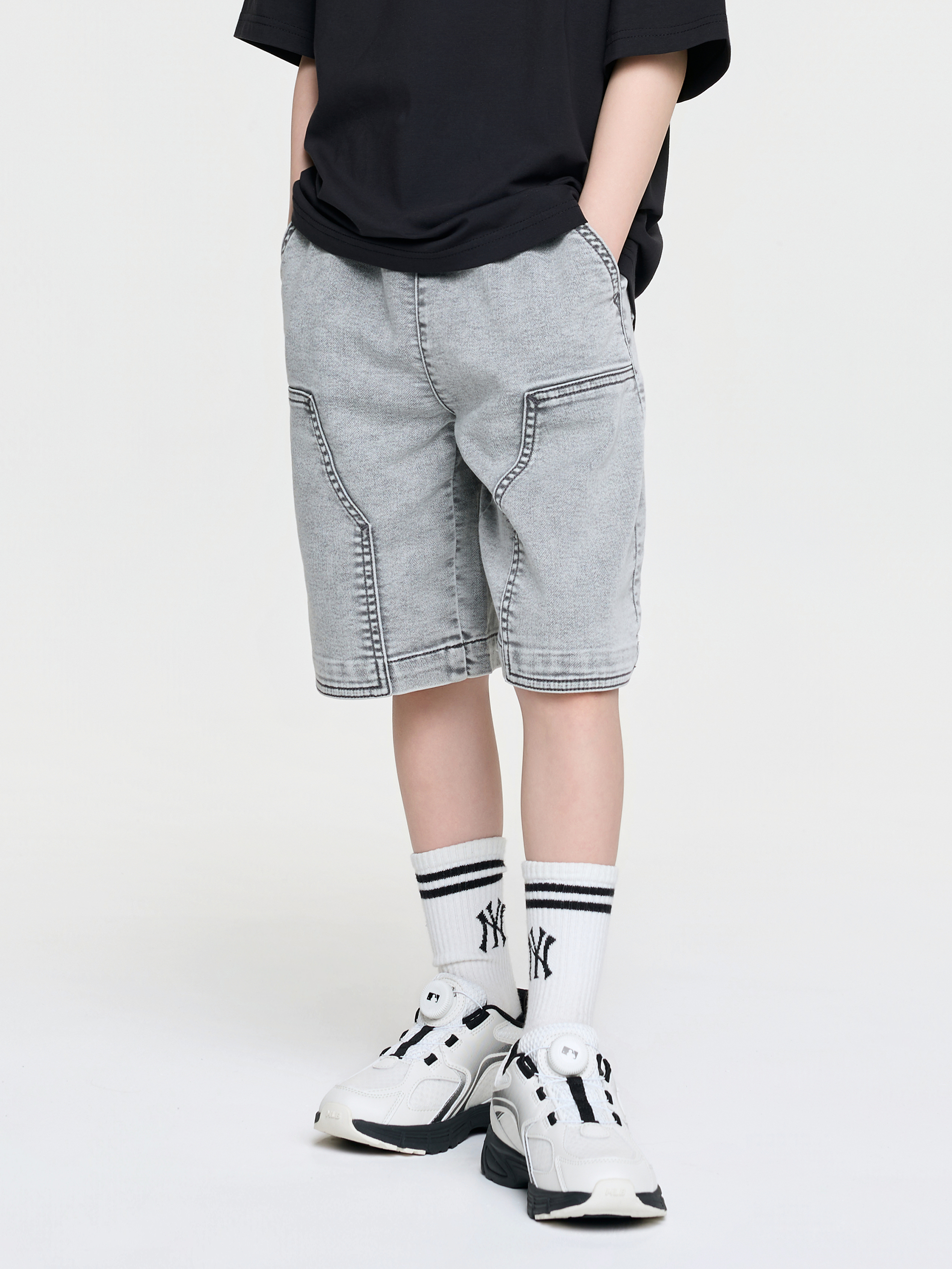 BASIC JERSEY DENIM DOUBLE KNEE SHORTS