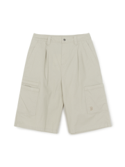 Washed Cotton Pin-Tuck Cargo Bermuda Shorts
