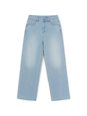 Women's Basic Small Logo Summer Tencel Wide Denim Pants