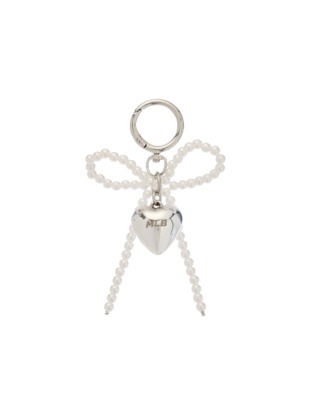 Pearl Ribbon Heart Charm Keyring