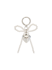 Pearl Ribbon Heart Charm Keyring