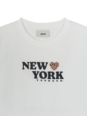 Women's Leopard Heart Lettering Slim Semi Crop T-Shirts