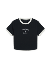 Women's Sportive Cursive Ringer Crop T-shirts