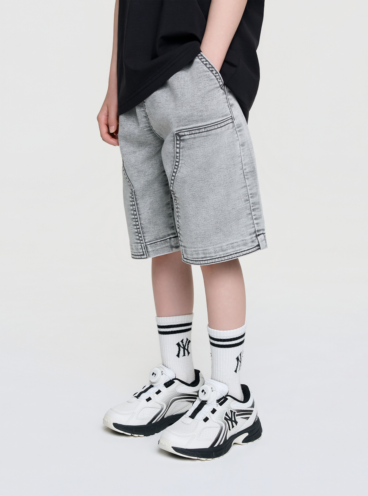 BASIC JERSEY DENIM DOUBLE KNEE SHORTS