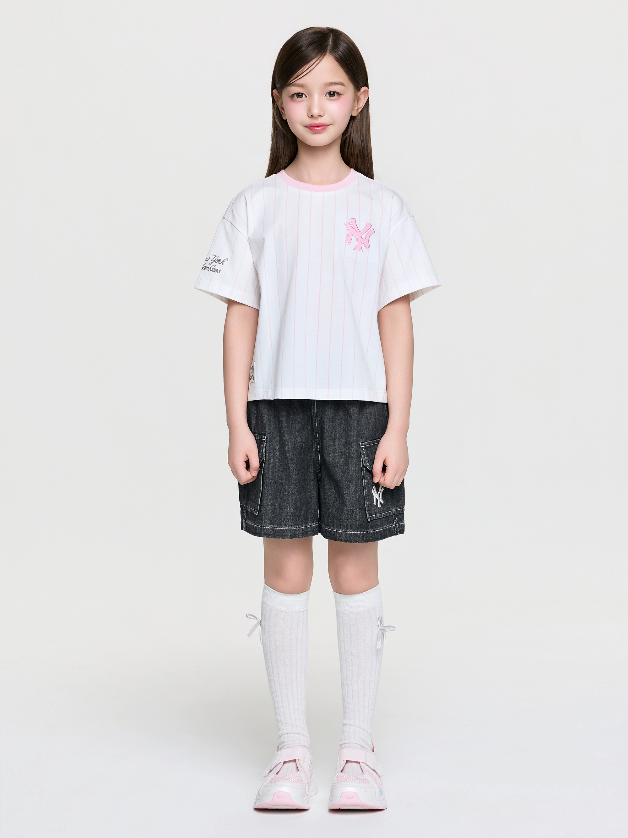 Street Basic Striped Denim T-shirt Set (Girl's)
