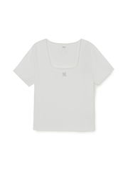 Women's Basic Lace Square Neck Slim Semi Crop T-shirts