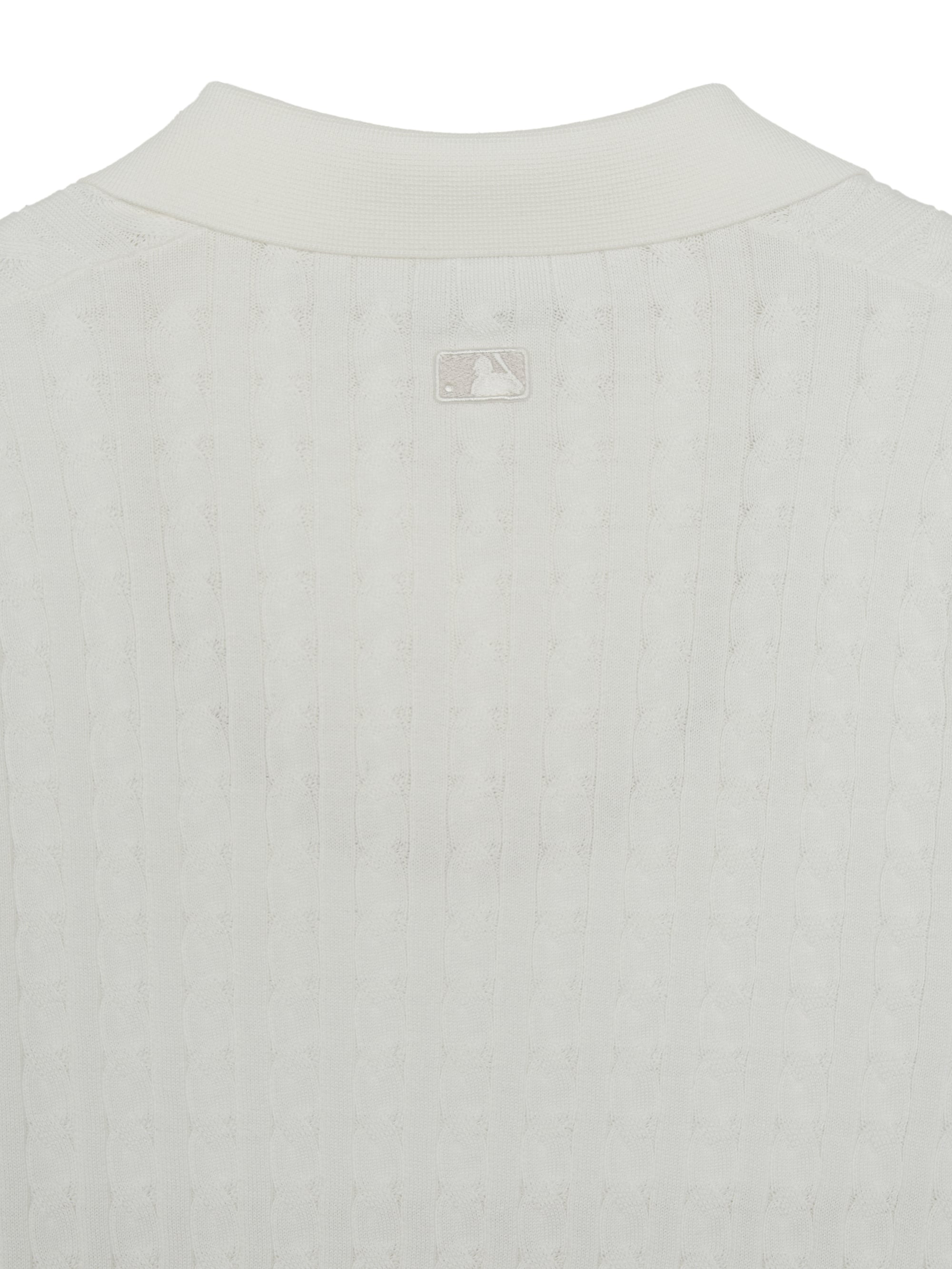 Women's Varsity Cable Open Collar Short Sleeve Knit Pullover