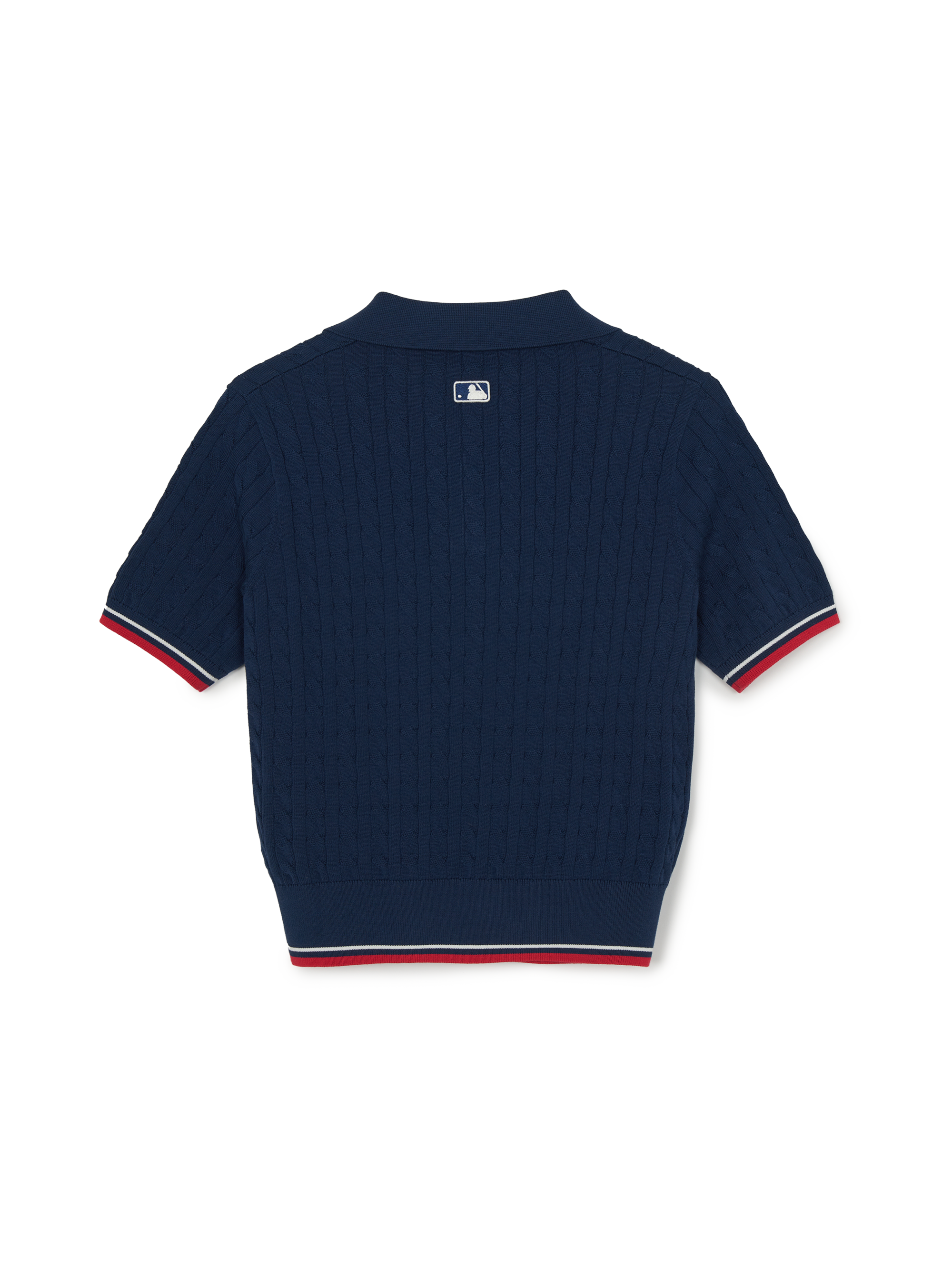 Women's Varsity Cable Open Collar Short Sleeve Knit Pullover