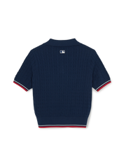 Women's Varsity Cable Open Collar Short Sleeve Knit Pullover